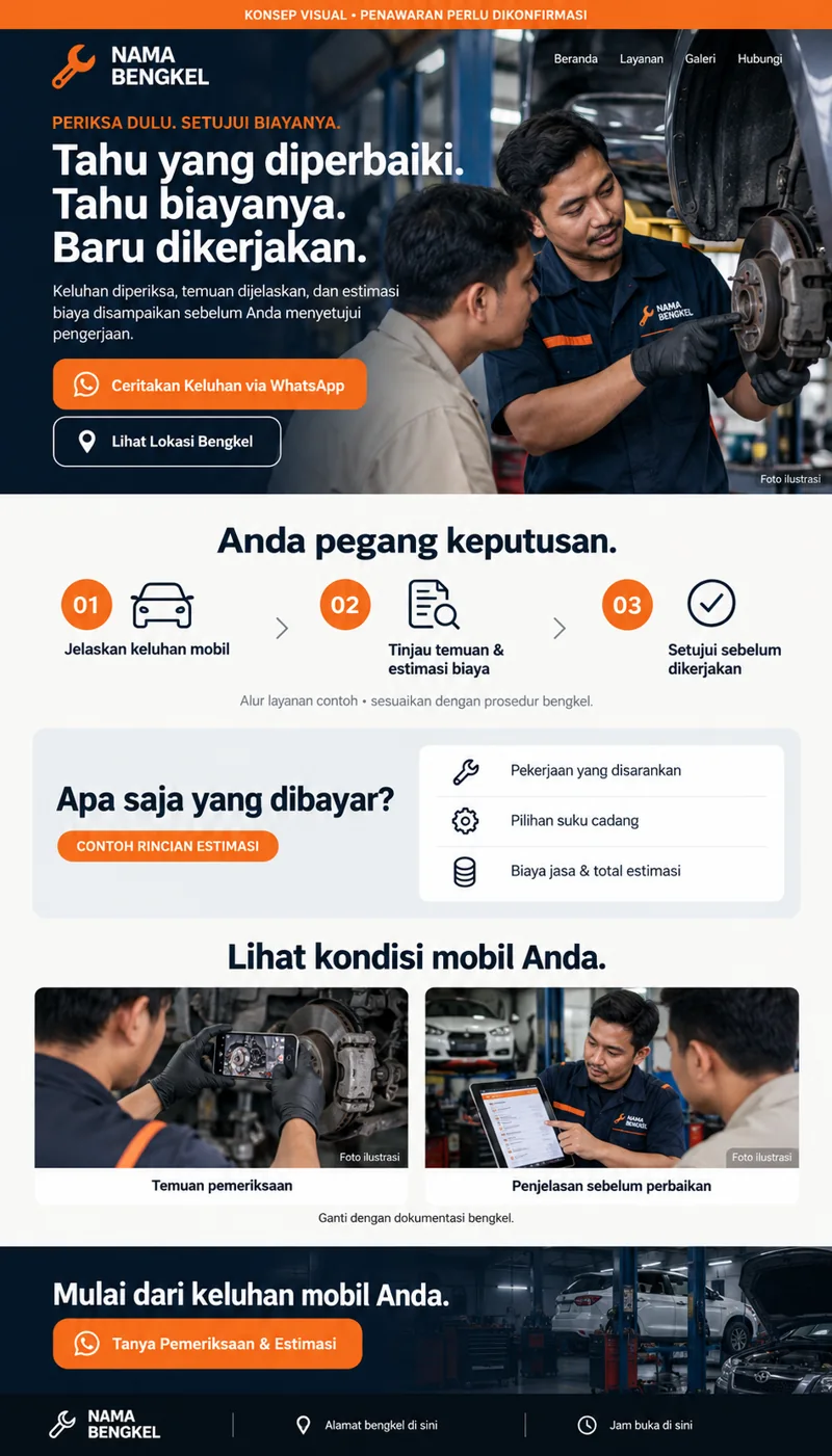 Referensi visual landing page Bengkel