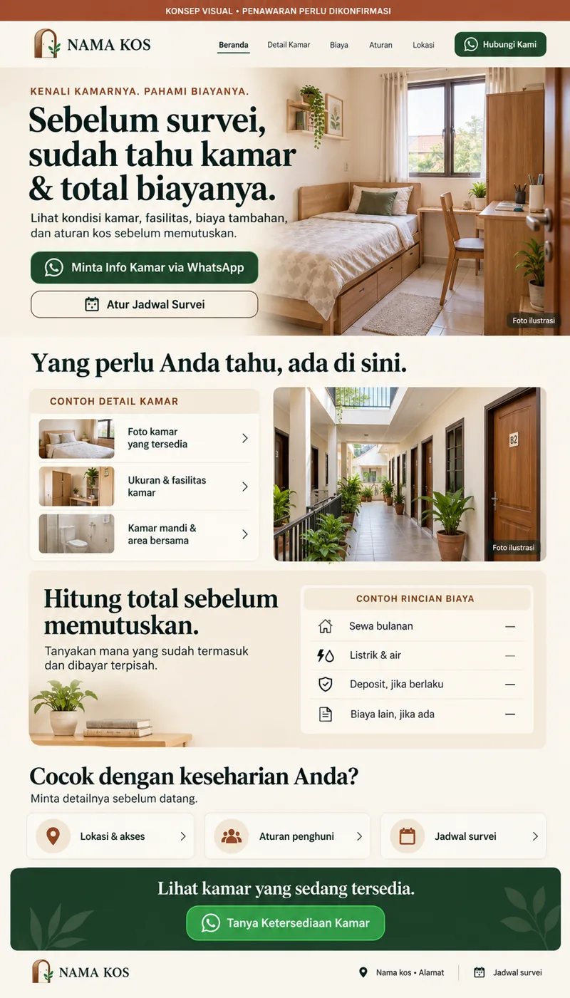 Referensi visual landing page Kos