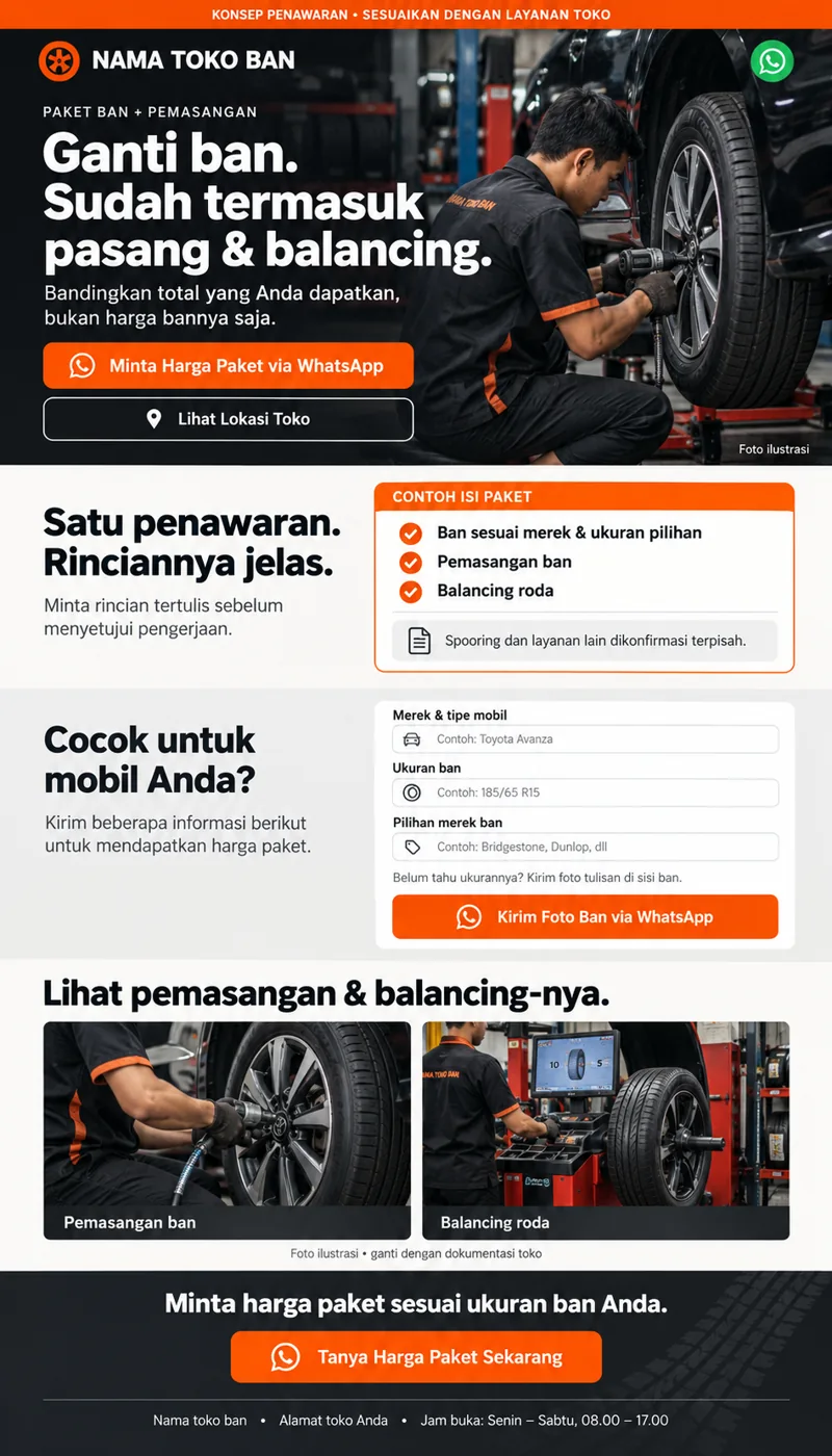 Referensi visual landing page Toko Ban